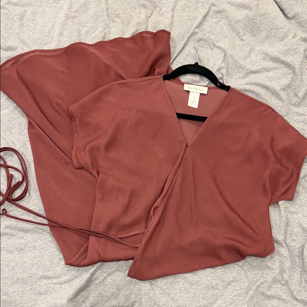 Effortless Terracotta Wrap Blouse